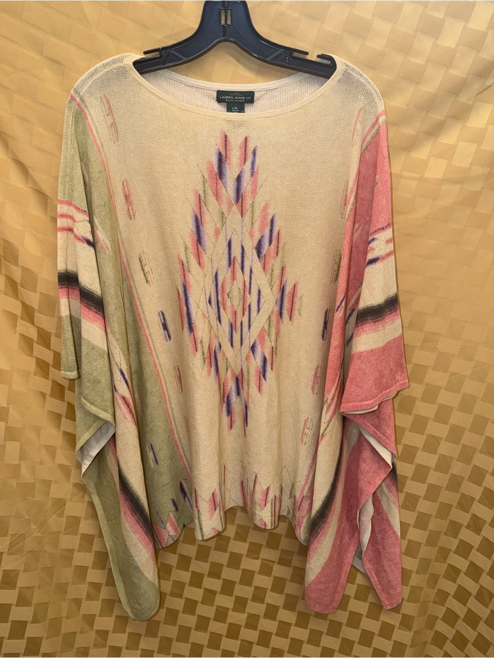 Lauren Ralph Lauren Cream, Pink & Sage Geometric Poncho